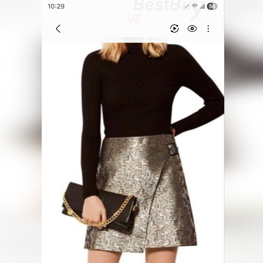 Karen Millen Jacquard Gold And Silver  A-line Skirt Size 6 Excellent Condition .